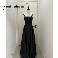 Customized A-line Wedding Dresses Fashion Spaghetti Straps Long Bridal Dress Black Satin Simple Elegant Vestidos De Novia