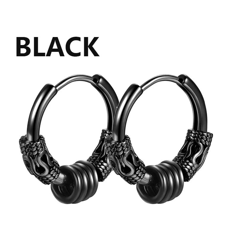 1 Pairs Punk Stainless Steel Stud Earrings Black Earrings Set For Men Women Vintage Hip Hop Piercing Ear Jewelry Accessories