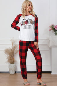 Fiery Red Plaid Merry Christmas Graphic Loungewear Set