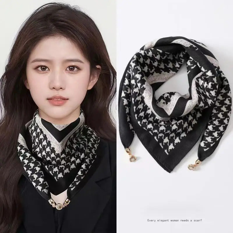 2025 new magnetic buckle silk scarf for women's small square scarf for autumn and winter warmth and cold resistance, fashionabl