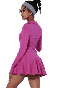 Bright Pink V Neck Long Sleeve Active Sports Dress