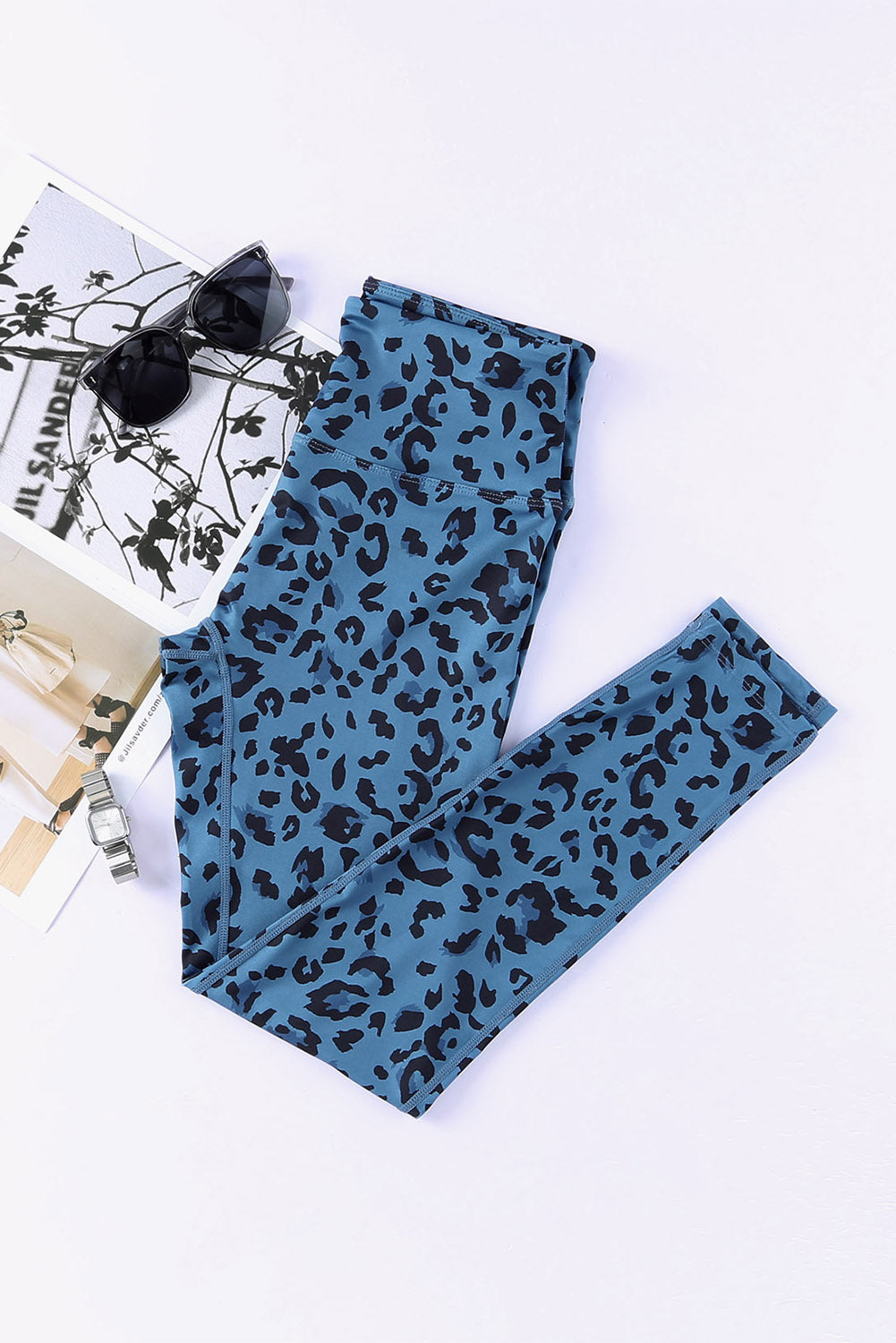 Blue Classic Leopard Print Active Leggings