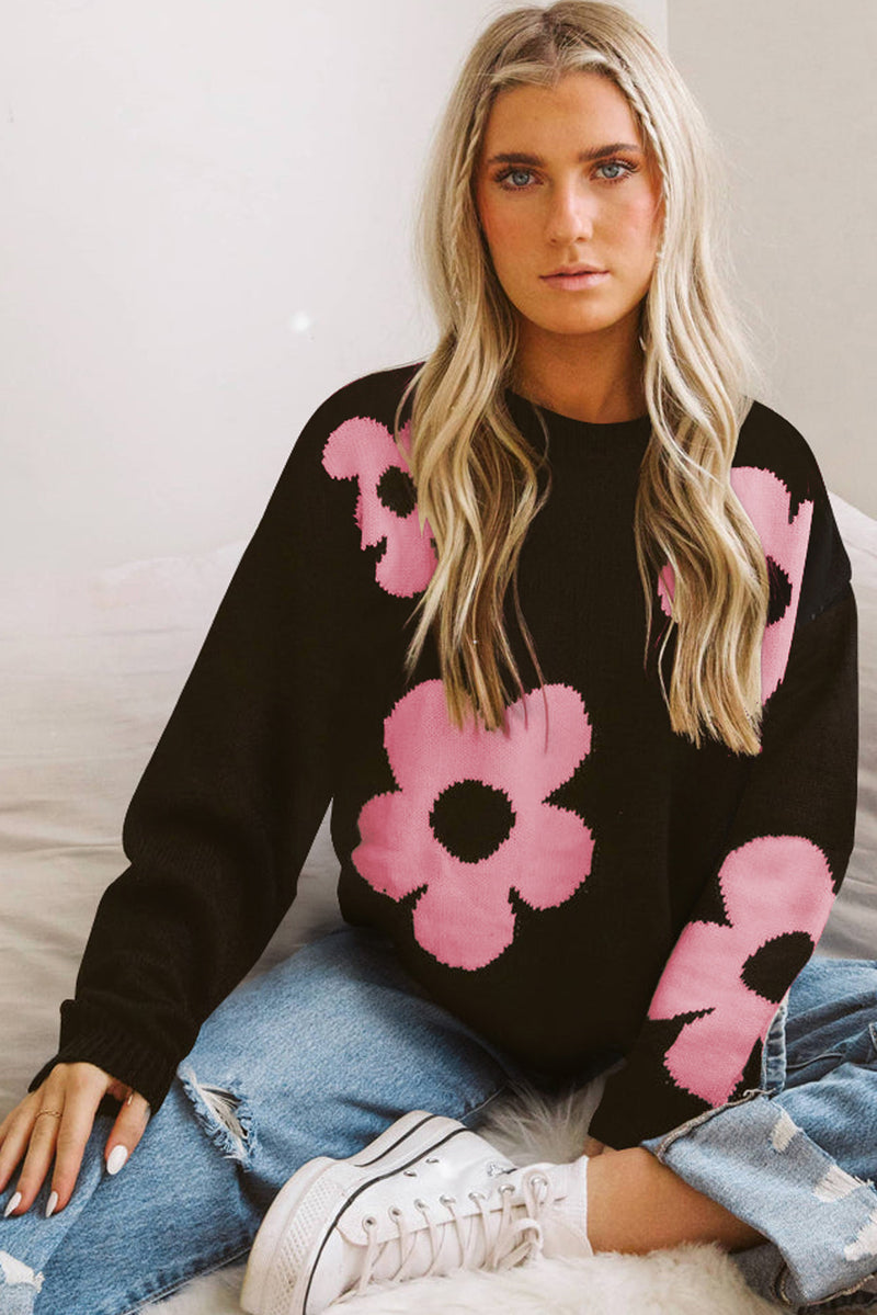 Big Flower Pattern Knit Sweater