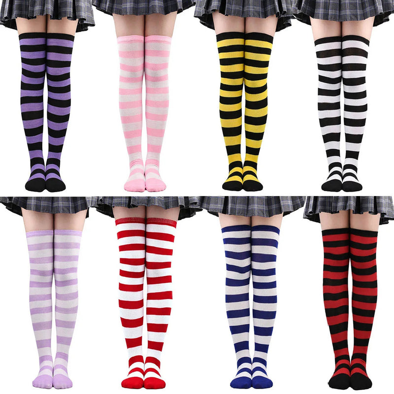 Color Striped Stockings Japanese Over Knee Socks Fashion Women Keep Warm Soks Sexy Slim Long Soks Black White Striped Hosiery