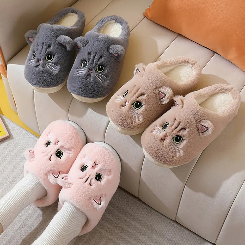 2024 New Cute Cat Slippers Fluffy Furry Women Home Slippers Men Winter Plush Slides Indoor Fuzzy Slippers Lovely Cotton Shoes