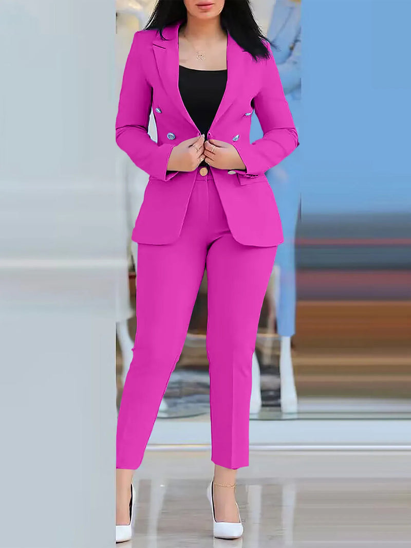 New 2025 Formal Office Pant Sets Women 2PCS Double Breasted Solid Blazers Jacket and Pants Two Pieces Set Female Pant Suits Sets