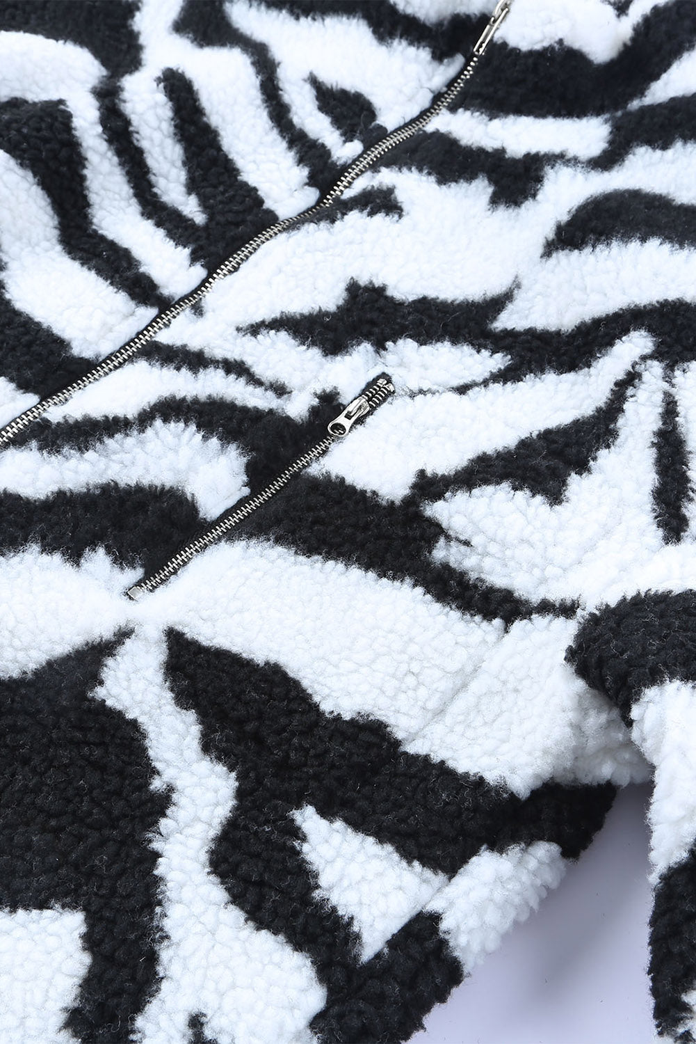 Black Zebra Teddy Zip-up High Neck Jacket