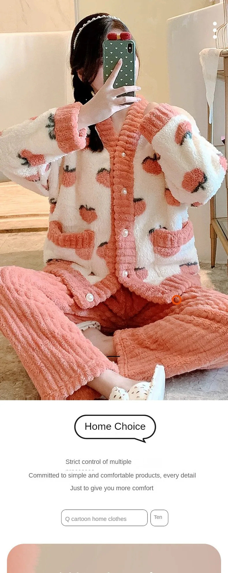 Padded and Thickened Warm Flannel Women Pajamas Loungewear Winter Peach Sleepwear Homewear Coral Velvet Two-Piece Set Nightwear