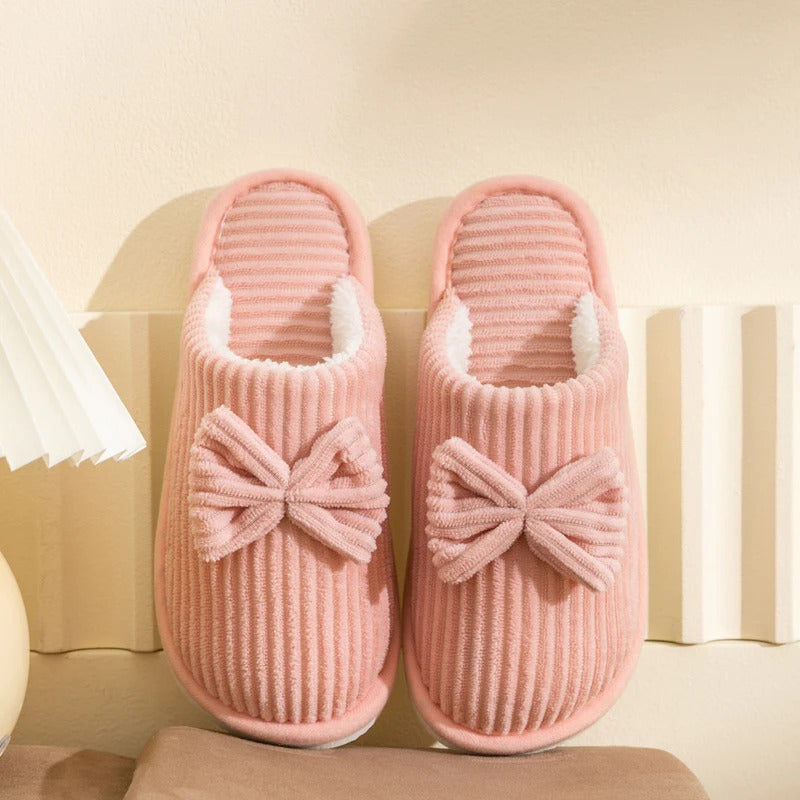 Fashion Women's Bow Slippers Fall/Winter Indoor Bedroom Floor Lightweight and Comfortable&Soft Warm Slippers for Home