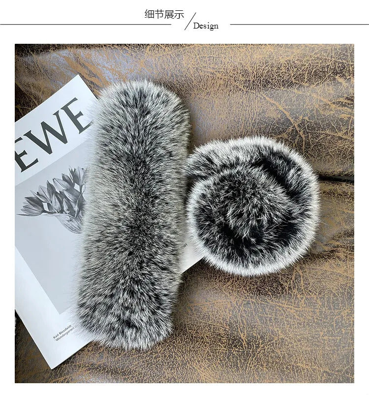 Natural Fox Fur Cuffs Wrist Arm Warmer Women Jacket Coat Sleeve Fur Triming Ladies Bracelet Real Fur Wristand Glove Snap Ring