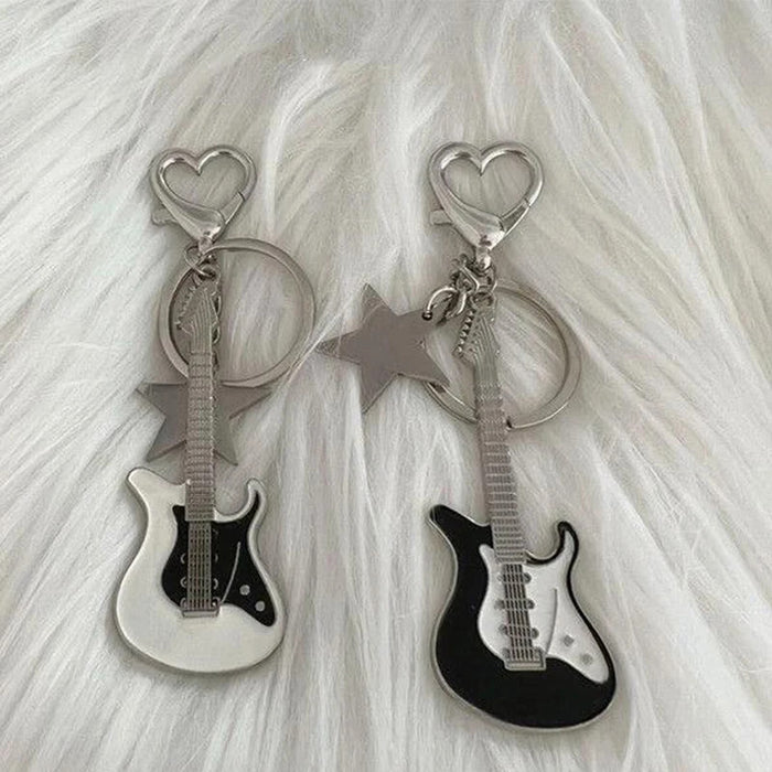 ZAKOL Y2k Guitar Love Heart Key Chain for Men Women Cool Pentagram Pendant Fashion Rock Punk Accessories Gift