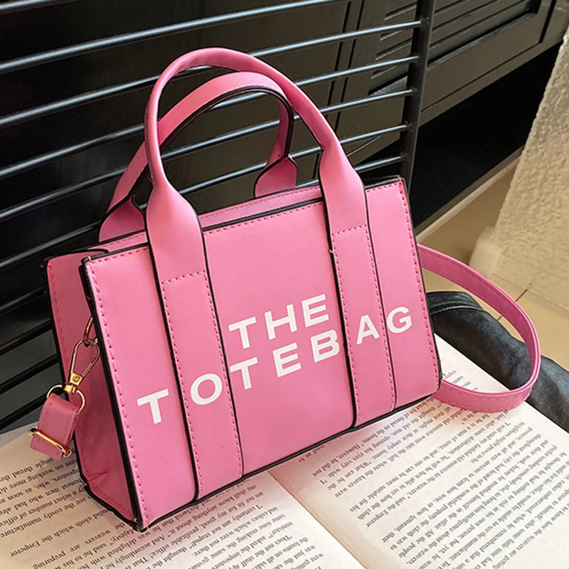 Women Tote Bag Contrast Letters Fashion Ladies Commute Bag PU Leather Portable Casual Simple Adjustable Straps Female Satchel