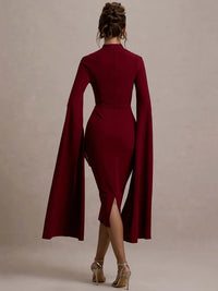 Mozision Cape Long Sleeve Sexy Midi Dress For Women Autumn Winter New Square Collar Back Slit Bodycon Club Party Long Dress