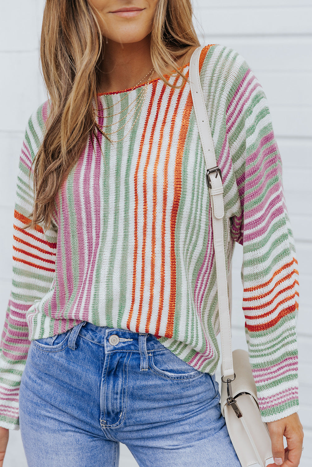 Crewneck Multicolor Stripe Knit Pullover Sweater