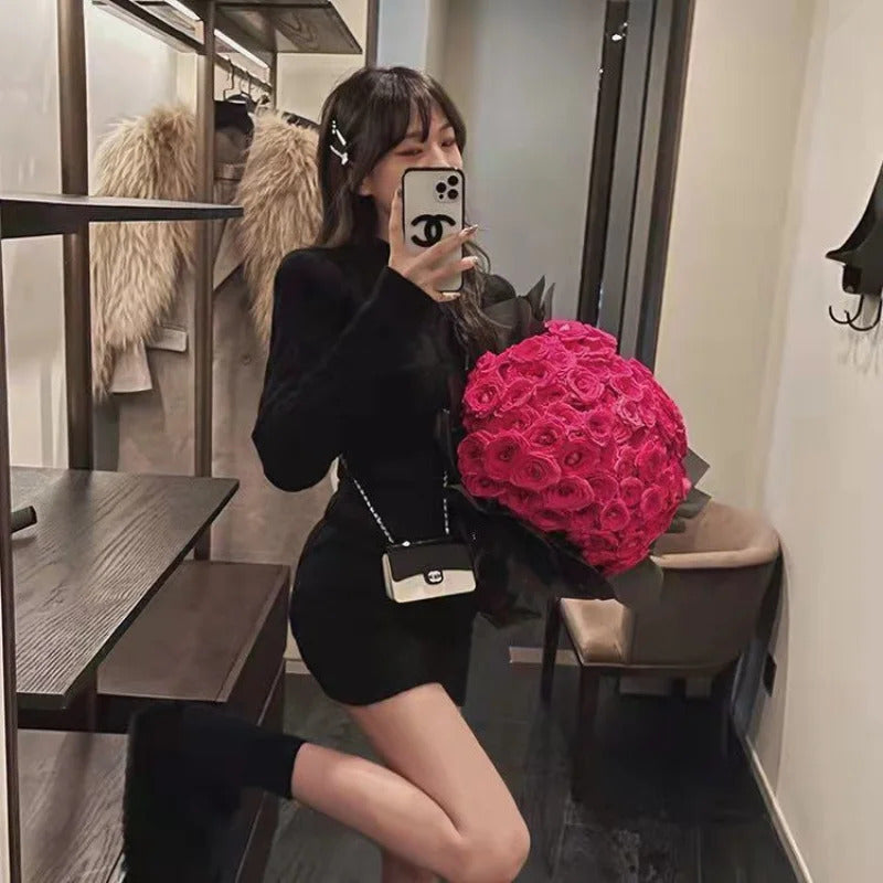 Two Piece OF Pullover Autumn/Winter Knitted Sweater Set Pure Desire Short Sweater Sexy Spicy Girl Arm Wrap Skirt Sweater Female