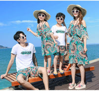 Family Matching Outfits 2022 Summer Beach Mother Daughter Floral Dresses Dad Son Cotton T-shirt & Shorts Couple Outfit Seaside