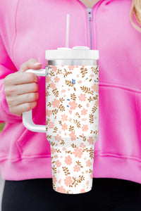 White Cute Flower Print Large Stainless Steel Tumbler 40oz