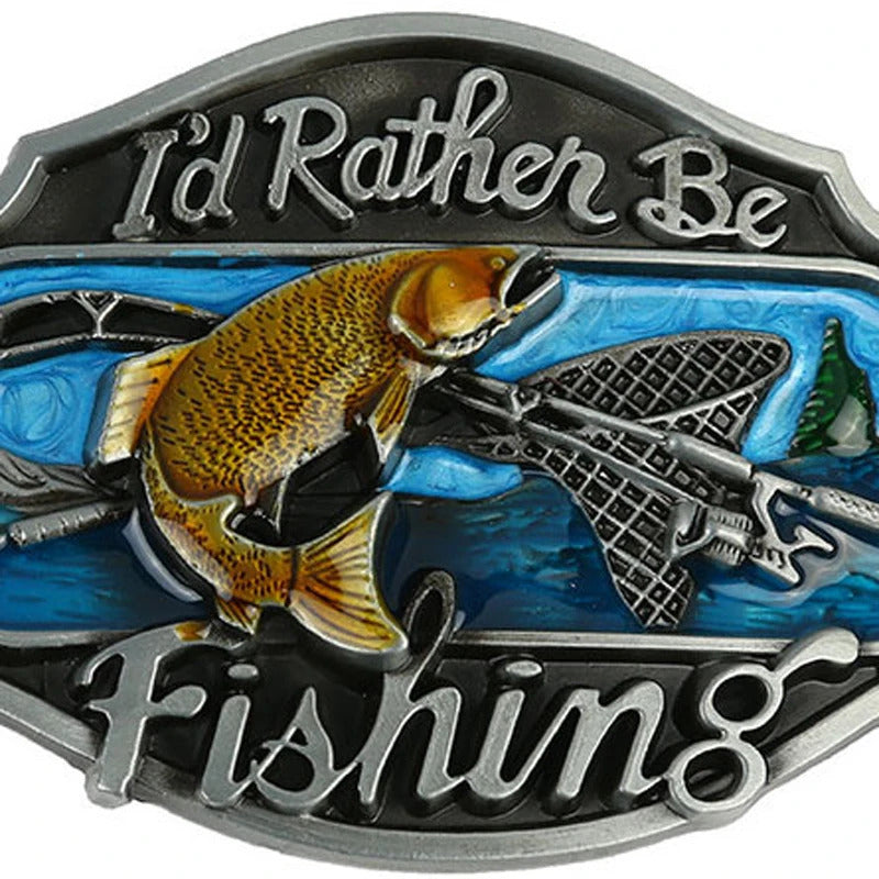 Cheapify Dropshipping Western Cowboys Rodeo Fashion I'd Rather Be Fishing Men's Jeans Blue Belt Buckles for Men40mm