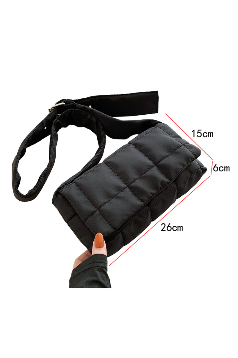 Black Adjustable Wide Strap Quilted Puffer Crossbody Bag