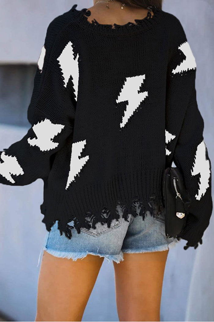 Blacki Distressed Knit Bolt Sweater