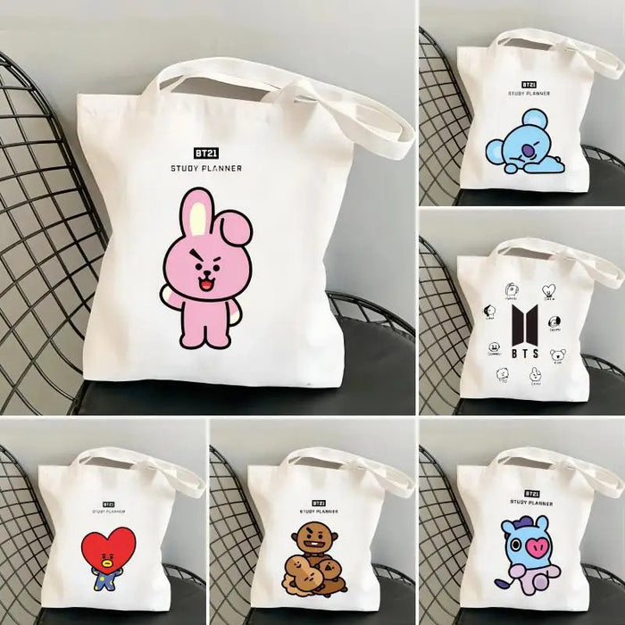 Anime Cartoon Rabbit Shoulder Bag for Women Harajuku Resuable Shopping Bags Female Street Style White Canvas Shopper Handbags