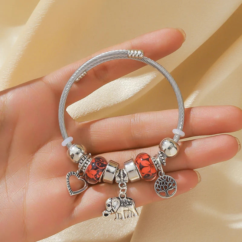 1 Women's Pan Family Style Elephant Peach Heart Life Tree Pendant Alloy Bracelet Outdoor Travel Banquet Party Festival Gift