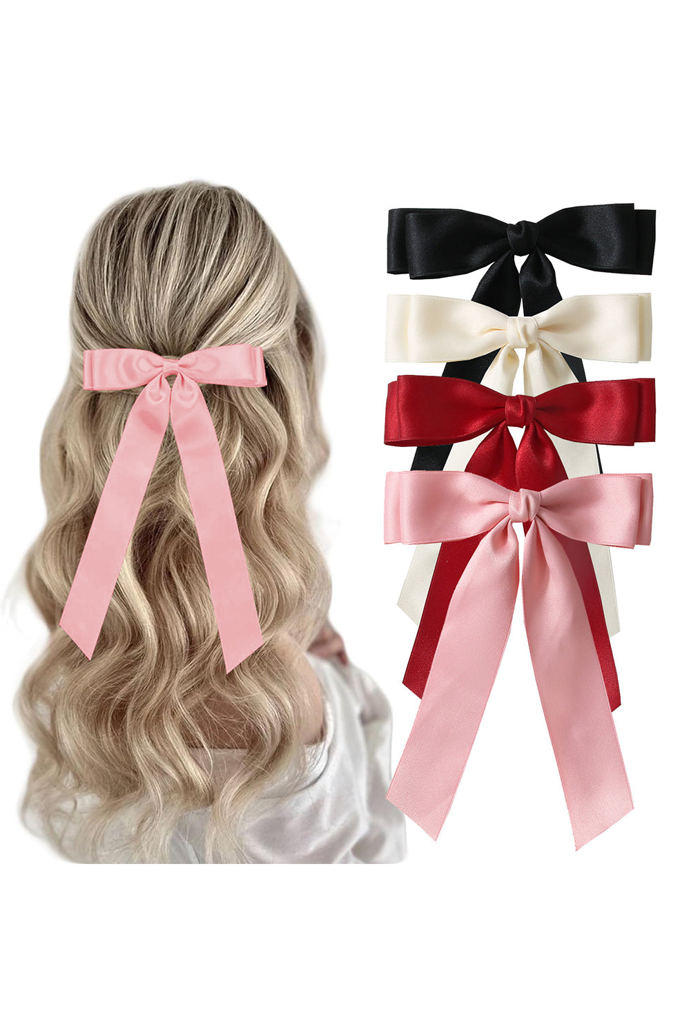 Pink Satin Knot Bow Hair Clip