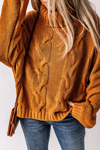 Yellow Cuddle Weather Cable Knit Handmade Turtleneck Sweater