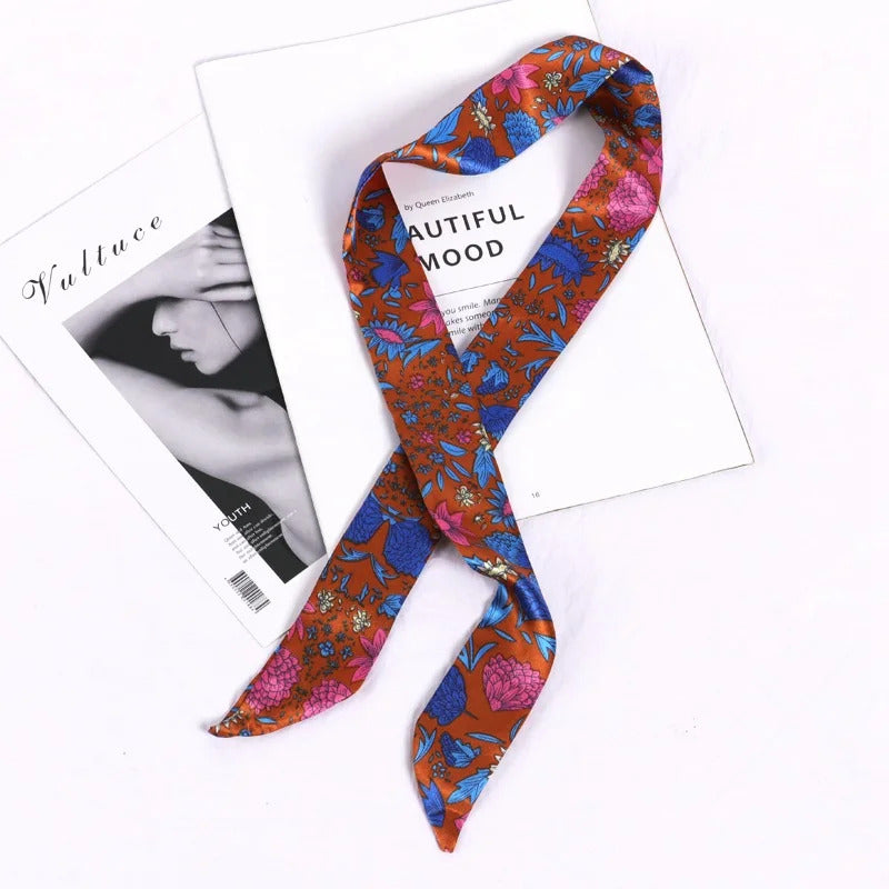 New Print Flower Small Scarf for Women Handle Bag Ribbons Brand Fashion Head Scarf Small Long Skinny Scarves Wholesale Headbands