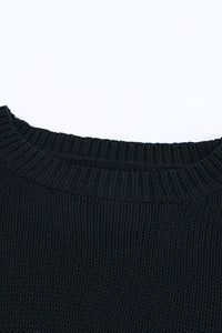 Black Oversize Knitted Drop-shoulder Sleeve Sweater