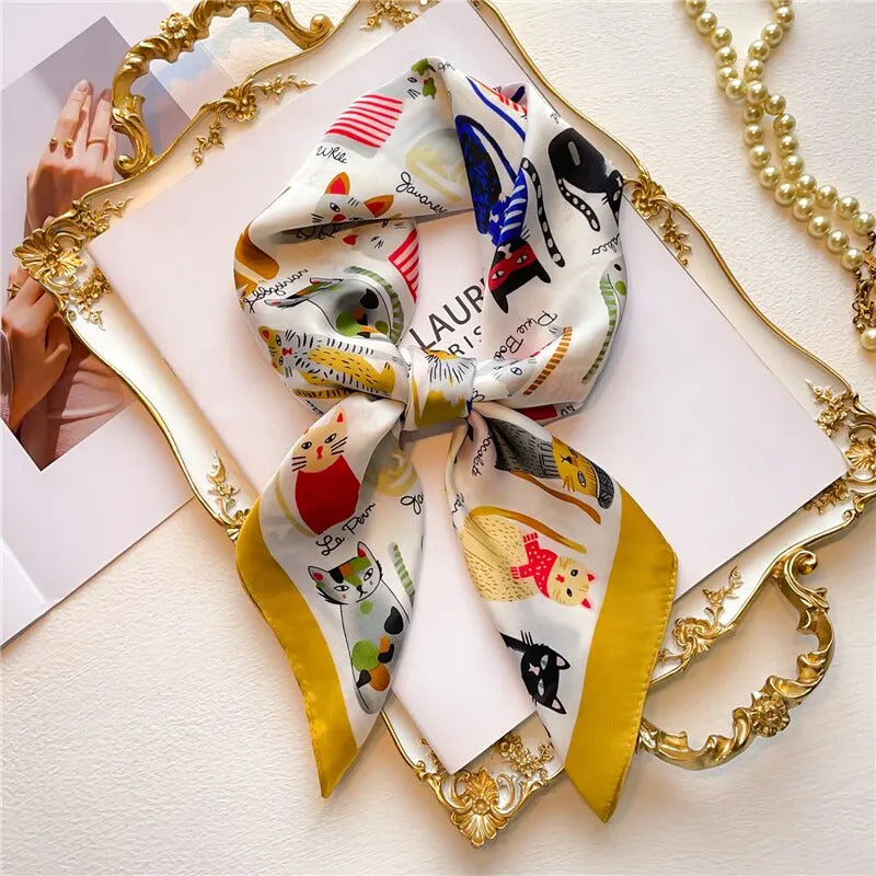 70cm Silk Feeling Square Scarf Women Satin Bandana Print Scarves Head Band Fashion Lady Hair Shawl Wrap Female Neckerchief Hijab