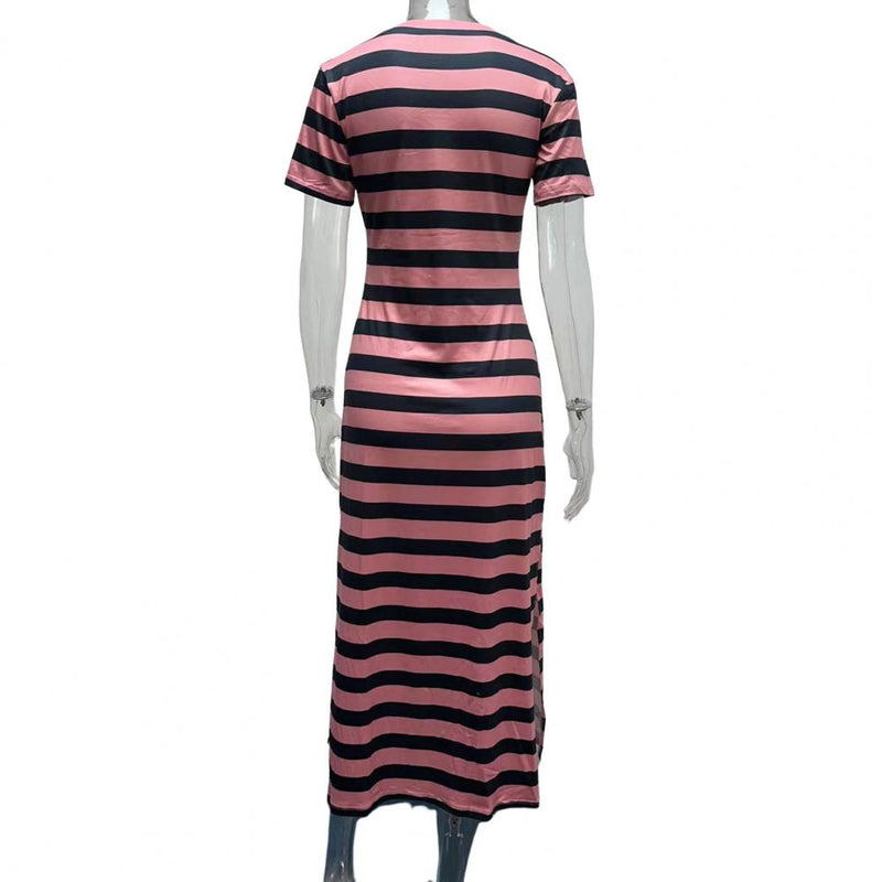 Summer Dresses 2023 Woman Plus Size Dresses For Women Casual Stripe Print V-neck Short Sleeve Loose Long Dress Robe Femme