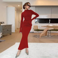 TARUXY Half Turtleneck Long Sleeves Maxi Dress Fashion Office Lady Clothing Back Slit Gown Dress Female Solid Streetwear Autumn