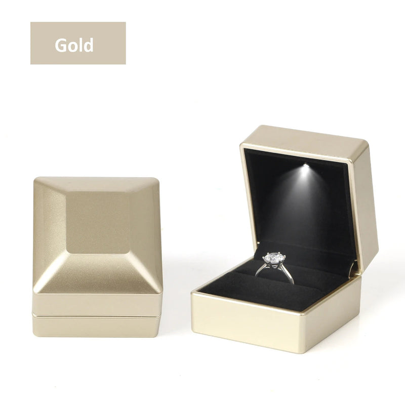 1 Pcs LED Jewelry Ring Box Luxury Velvet Rubber Necklace Pendant Gifts Display With Light For Proposal Engagement Wedding Case