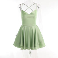 2024 European and American clothing summer sexy fashion new satin backless strap suspender ruffled A-hem dress