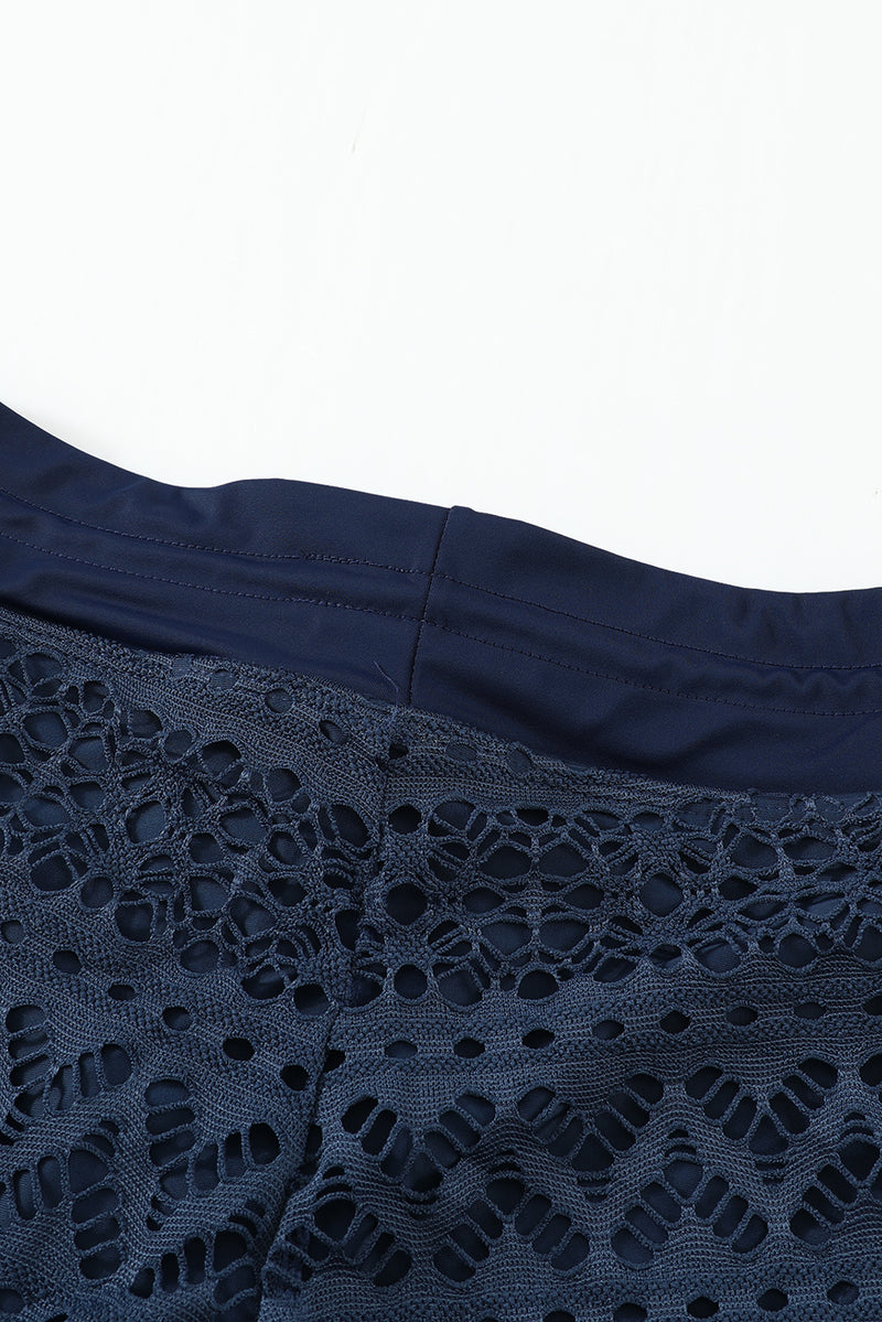 Blue Lace Shorts Attached Swim Bottom