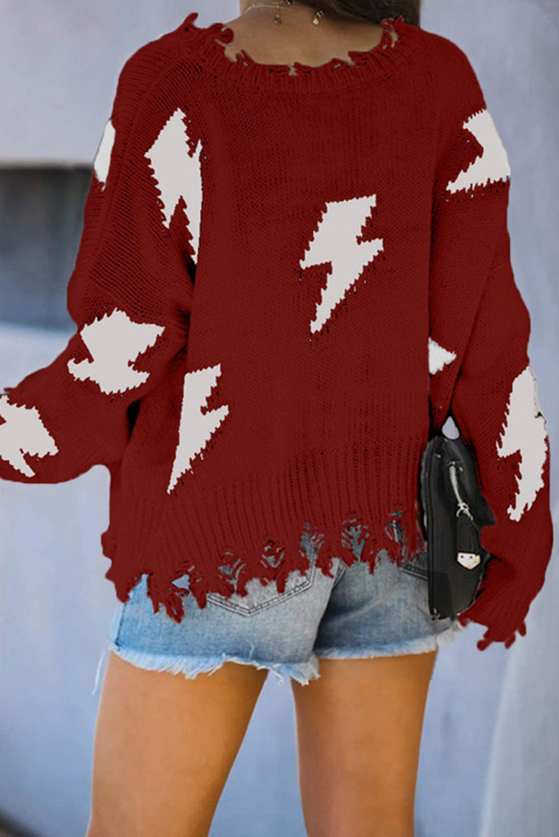 Blacki Distressed Knit Bolt Sweater