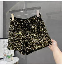 Europe and America Sequined Black Shorts Slim Suede Embroidered Beads Grey Casual Pants Women's Hot Pants