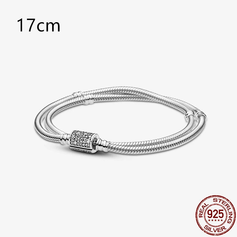 2024Hot Sale Heart Zircon Snake Chain Charm Beads Bracelet Women 925 Silver Original Pendant Bead DIY Jewelry Fine Festival Gift