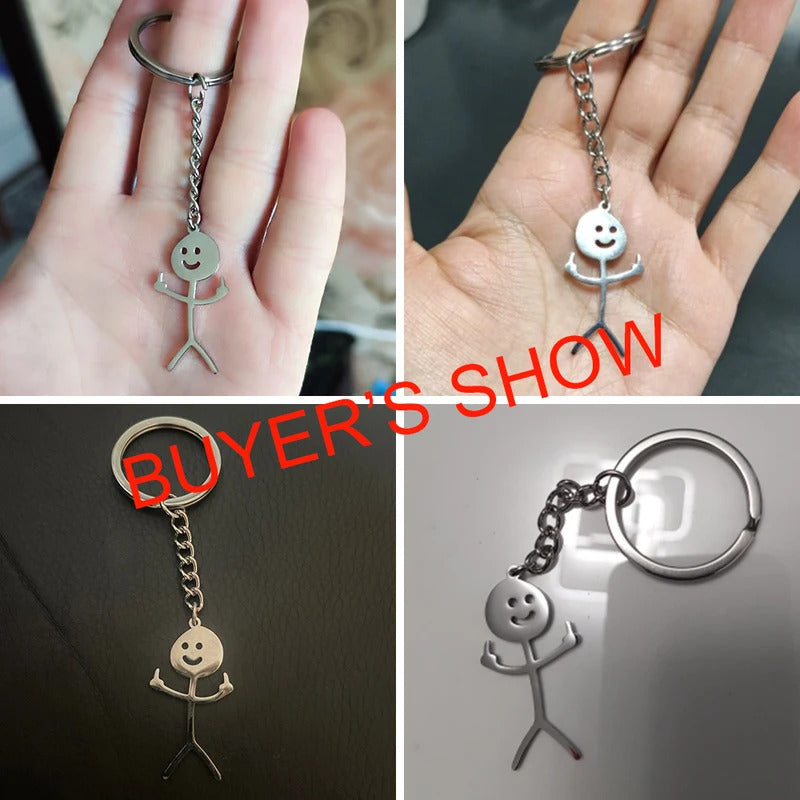 Teamer Funny Middle Finger Stickman Keychain 2024 Cute Trend School Bag Car Key Pendant Couple New Trinket Gift Keyring