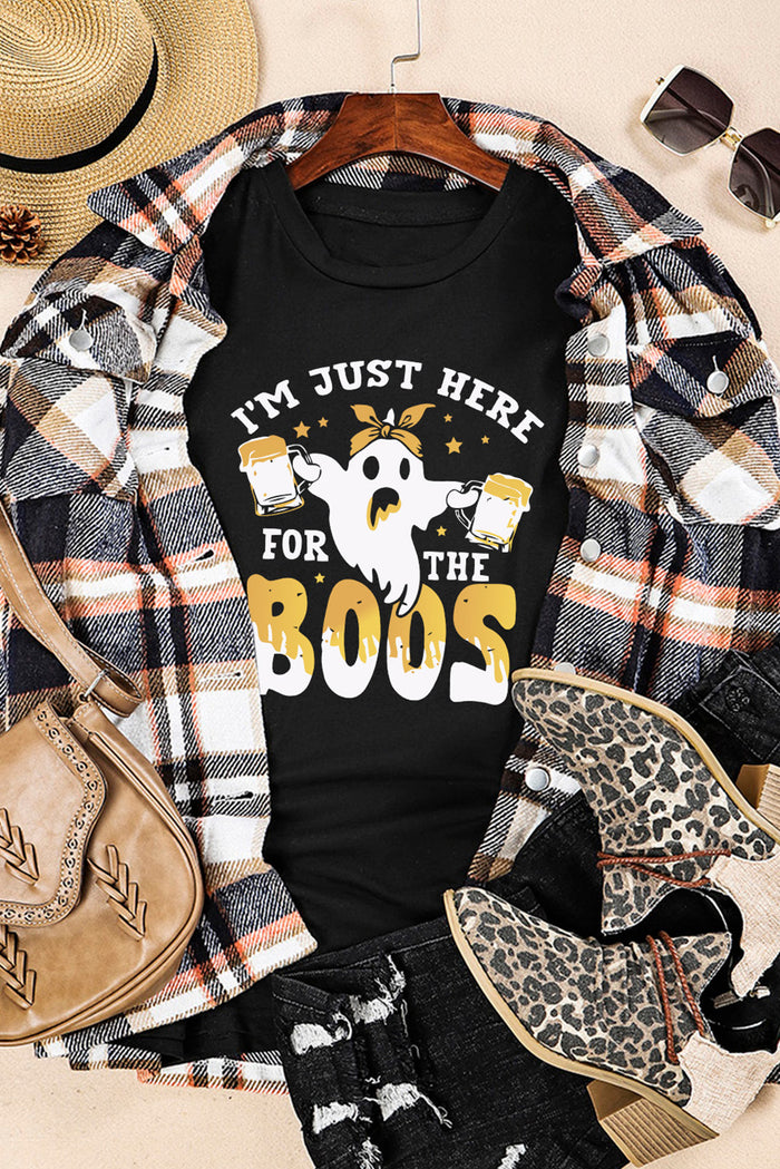 Black I'm Just Hear For The Boos Ghost Graphic T Shirt