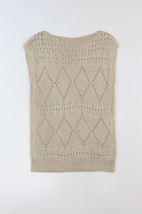 Khaki Pointelle Knit Short Dolman Sleeve Sweater Top