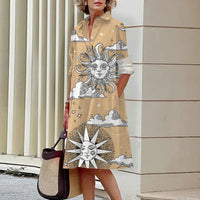 Floral Pattern Shirt Dress Elegant Women's Summer Casual Lapel Long Sleeve Midi Dress High Temperament Fashion Street Shirt