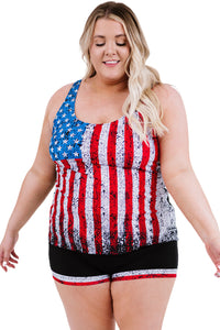 Multicolor Multicolor Multicolor American Flag Print Tankini Plus Size Swimwear