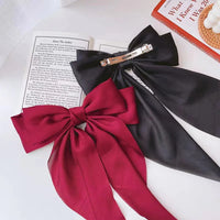 Elegant Solid Large Bow Ribbon Hair Clip For Women Girl Sweet Headbands Soft Satin Hairpin Hairgrip Fashion Hair Accessories