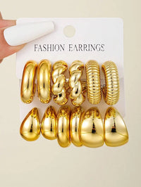 12pcs/Set Classic Fashion Twist C Shape Tear Drop Design Women's Gold-Color Earrings For Daily Workplace And Party Outfits 2024