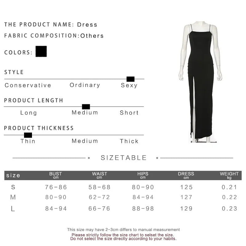 2024 Women's Sexy Sleeveless Slit Black Dress Summer High Waist Open Back Slim Fit Long Party Club Slip Dress