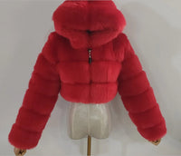 High Quality Furry Cropped Faux Fur Coats and Jackets Women Fluffy Top Coat With Hooded Winter Fur Jacket Manteau Femme