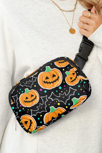 Black Halloween Pumpkin Adjustable Strap Crossbody Bag