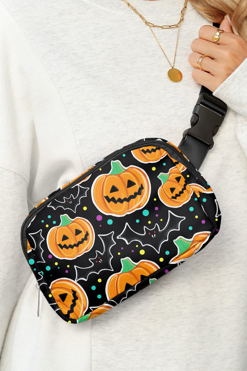 Black Halloween Pumpkin Adjustable Strap Crossbody Bag